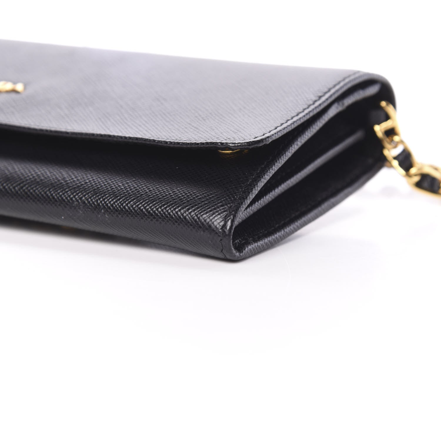 Prada Saffiano Metal Oro Chain Wallet Black 9 of 10