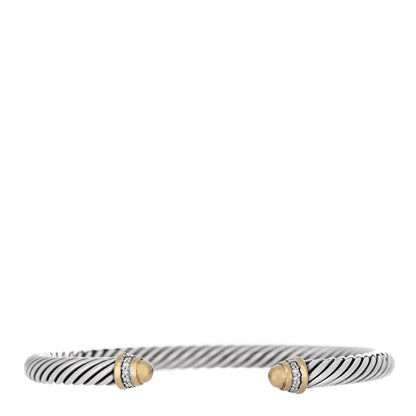 David Yurman Sterling Silver 18K Yellow Gold Diamond 5mm Cable Classics Bracelet 1 of 3