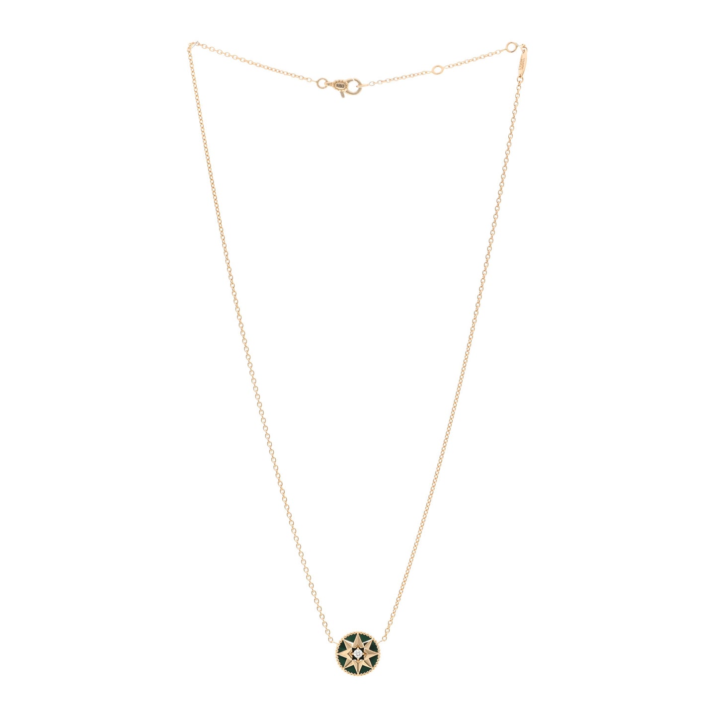 18K Yellow Gold Diamond Malachite Rose Des Vents Necklace