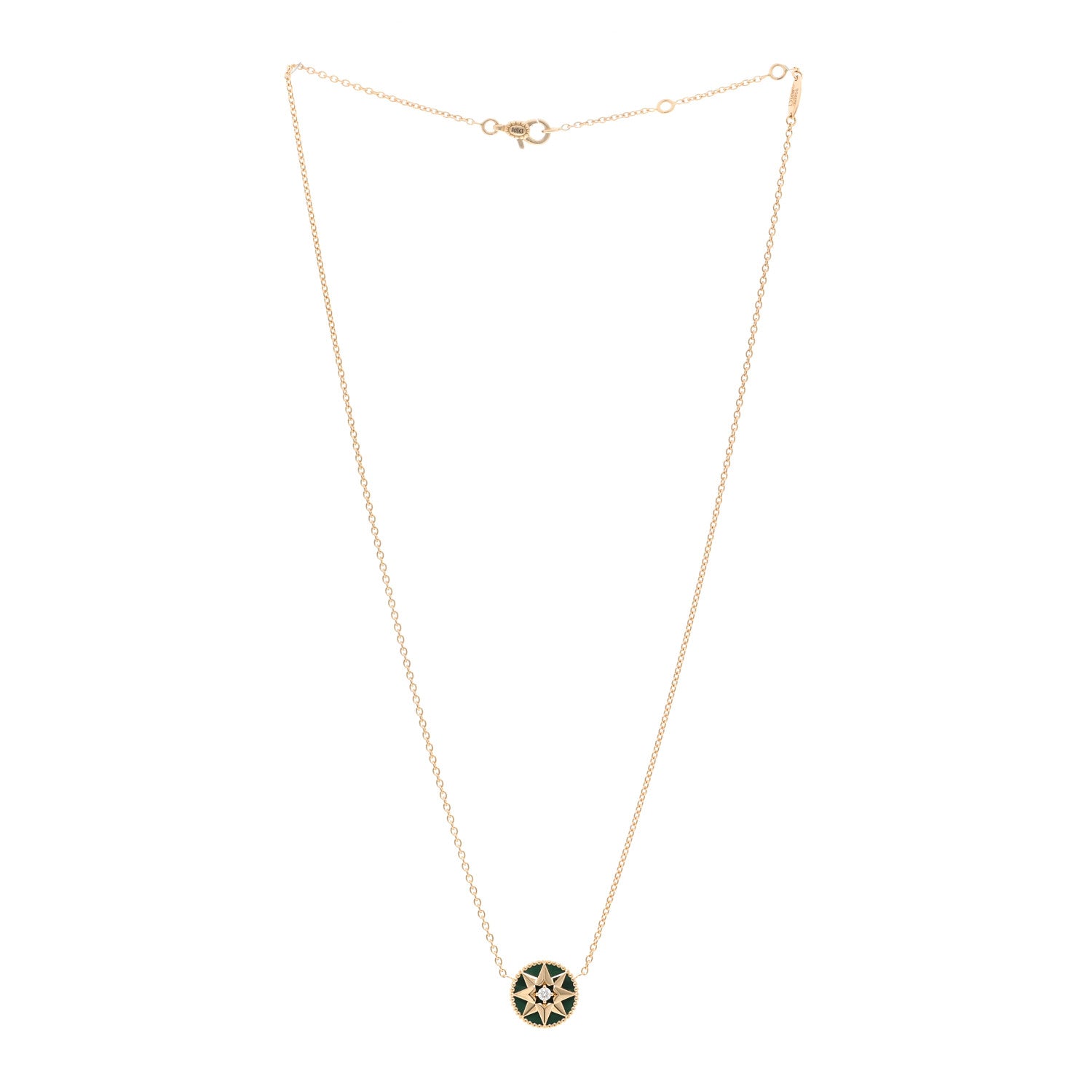 Christian Dior 18K Yellow Gold Diamond Malachite Rose Des Vents Necklace 3 of 5