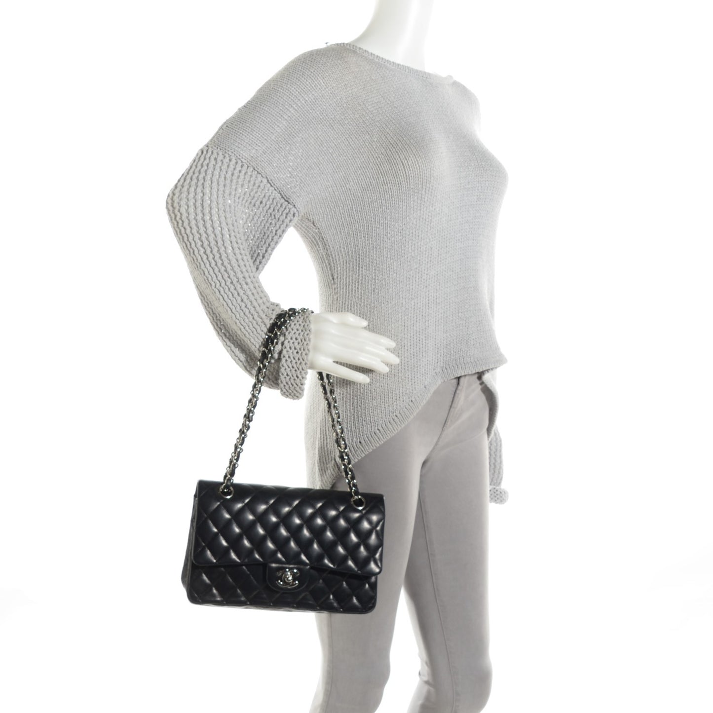 Lambskin Quilted Medium Double Flap Black