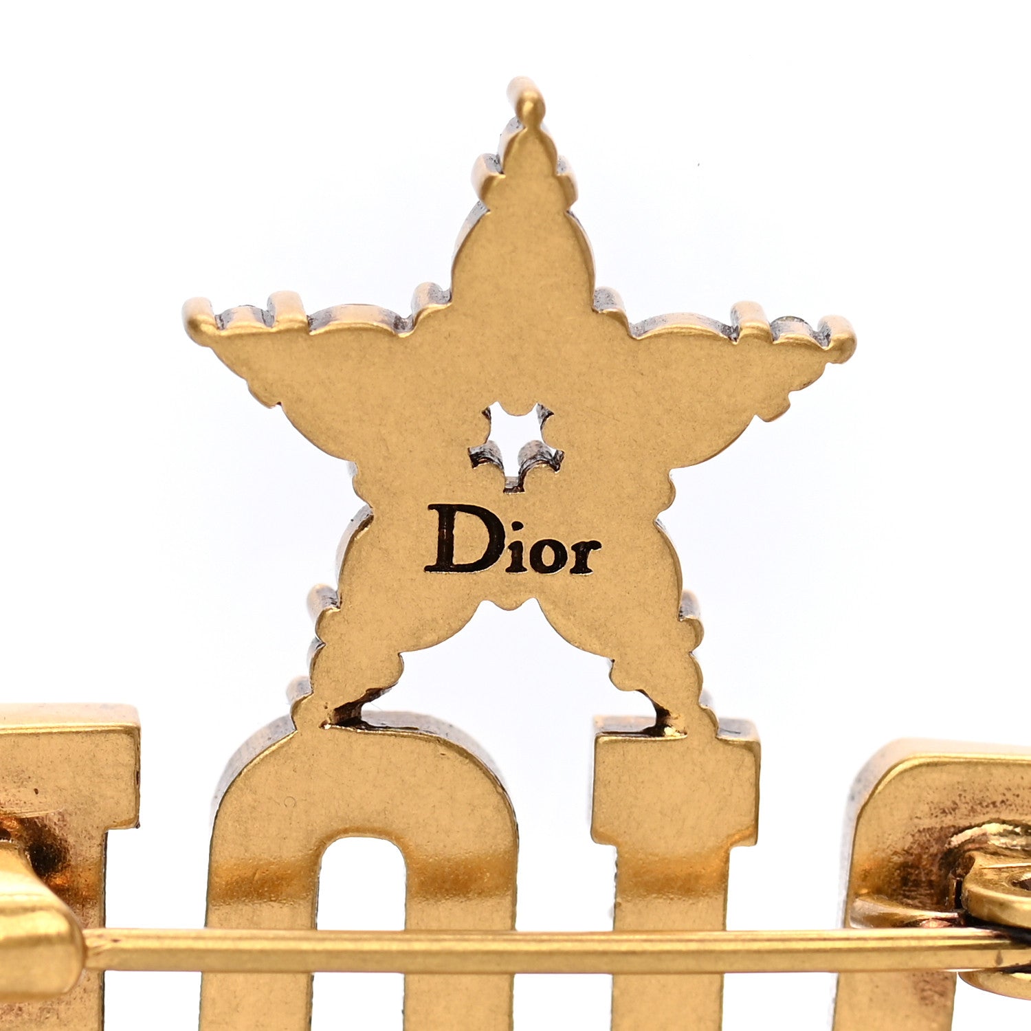 Christian Dior Metal Crystal Dio(r)evolution Logo Brooch Antique Gold 4 of 5