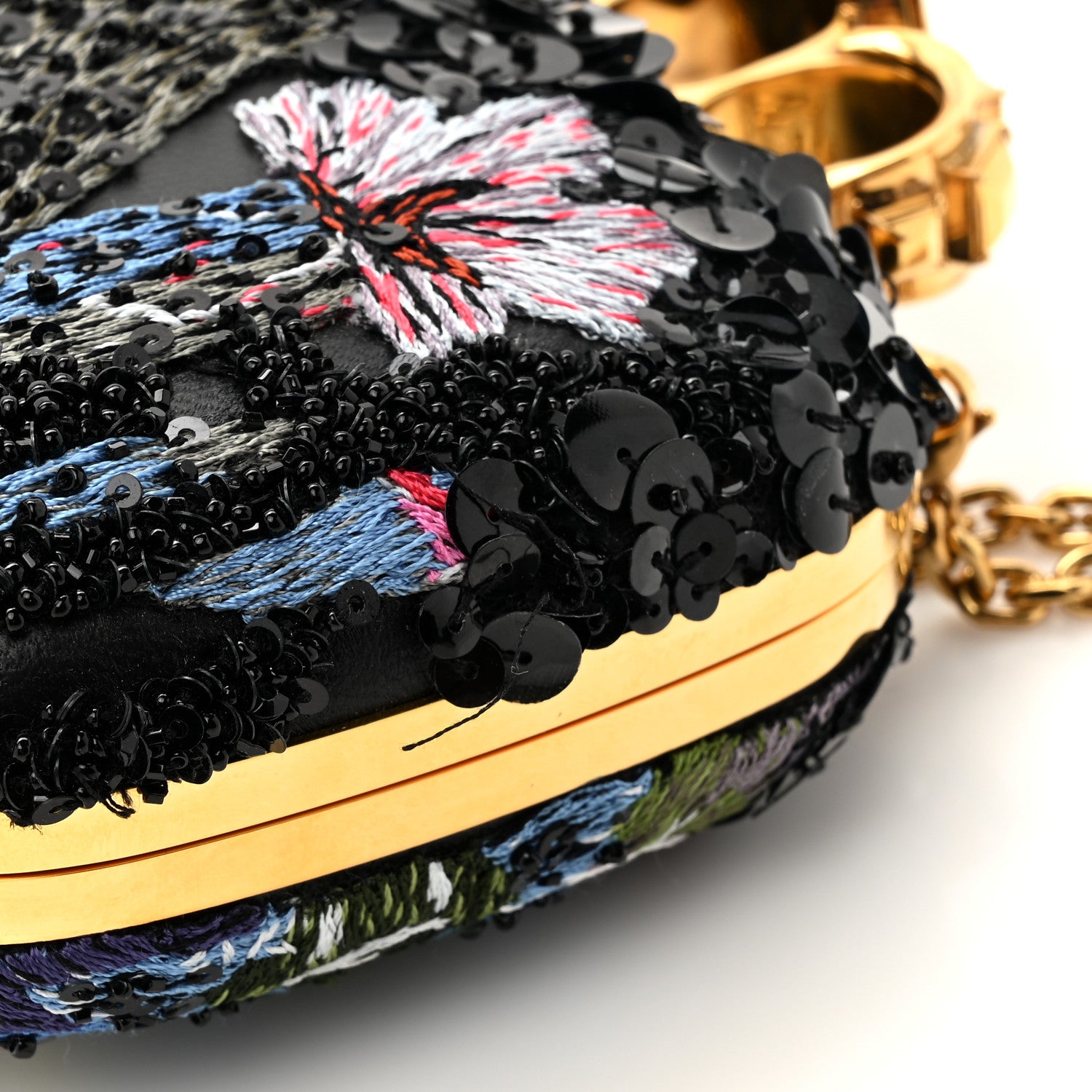 Alexander McQueen Nappa Embroidered Floral Knuckle Box Clutch Black Multicolor 12 of 13