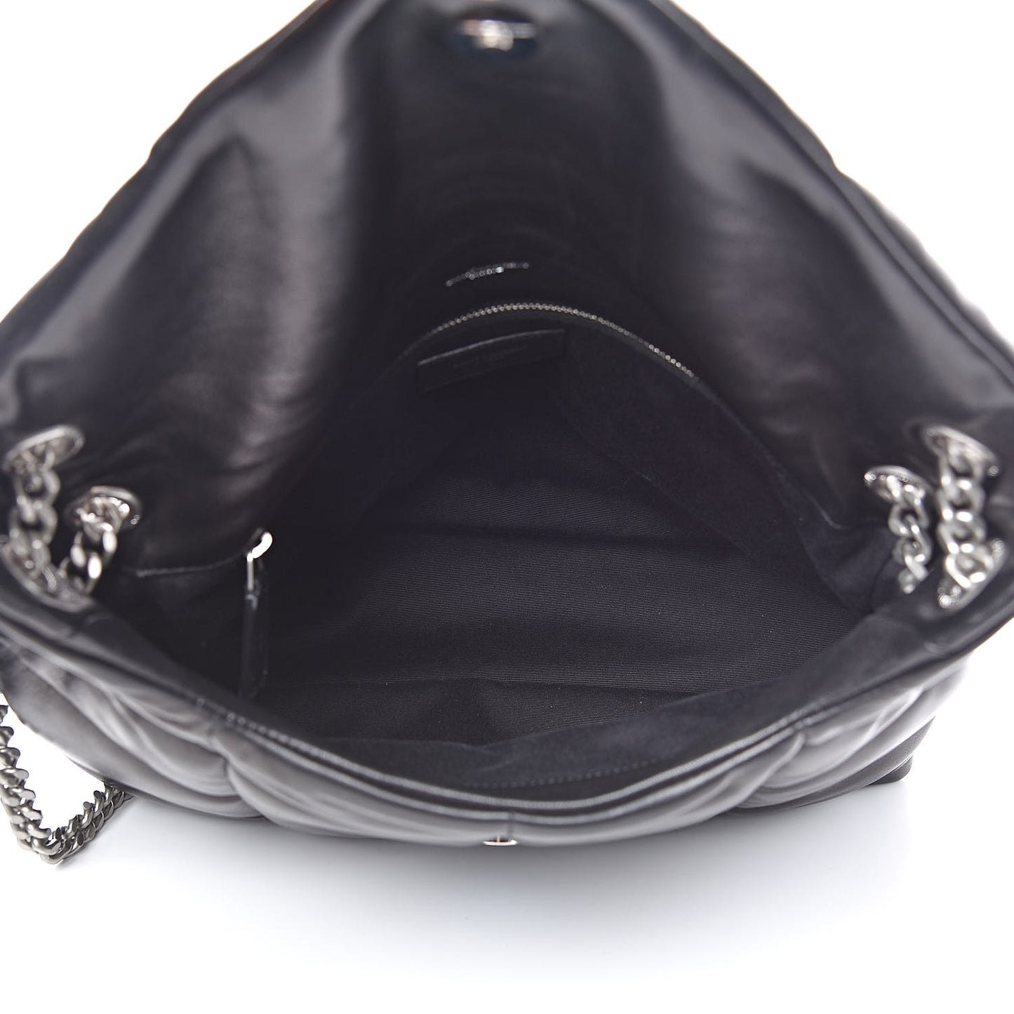 Lambskin Quilted Medium Loulou Puffer Monogram Chain Satchel Black