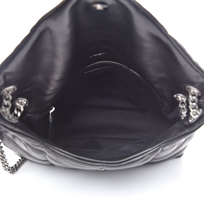 Saint Laurent Lambskin Quilted Medium Loulou Puffer Monogram Chain Satchel Black 5 of 14