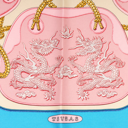 Hermes Silk Tsubas Pocket Square Scarf Beige Rose Sarcelle 3 of 6