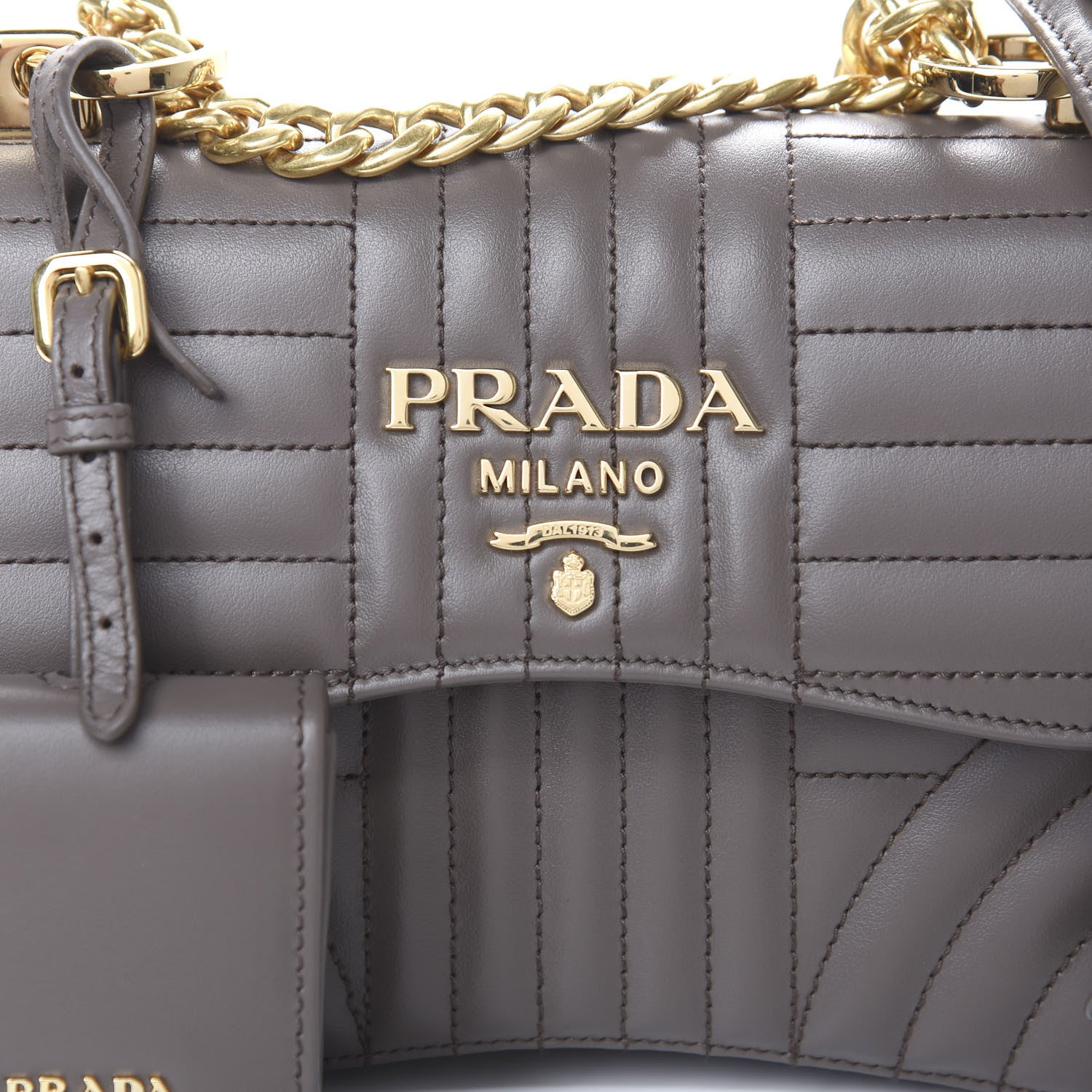 Prada Soft Calf Impunture Diagramme Flap Shoulder Bag Bambu 8 of 8