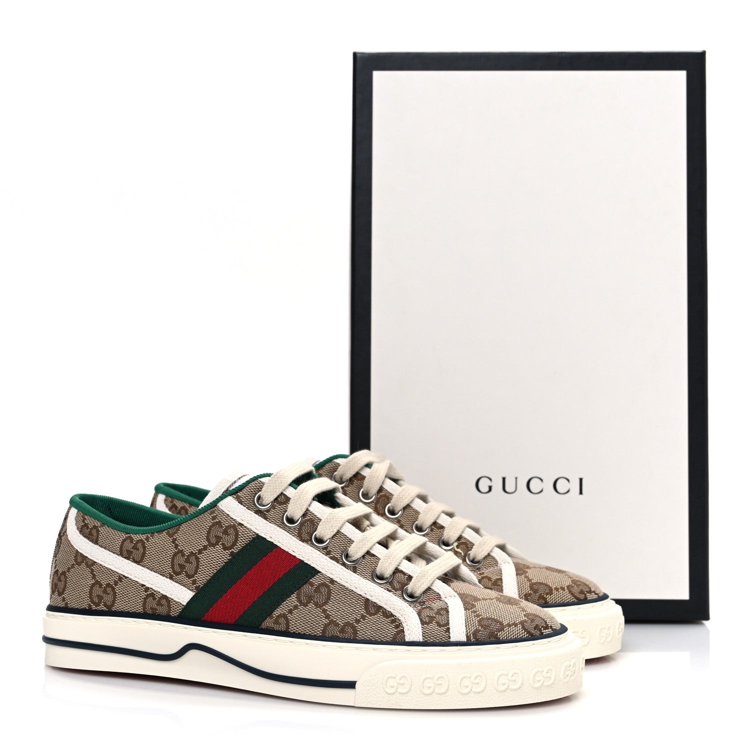 Gucci GG Monogram Web Womens 1977 Tennis Sneakers 37 Beige Ebony Mystic White 10 of 10