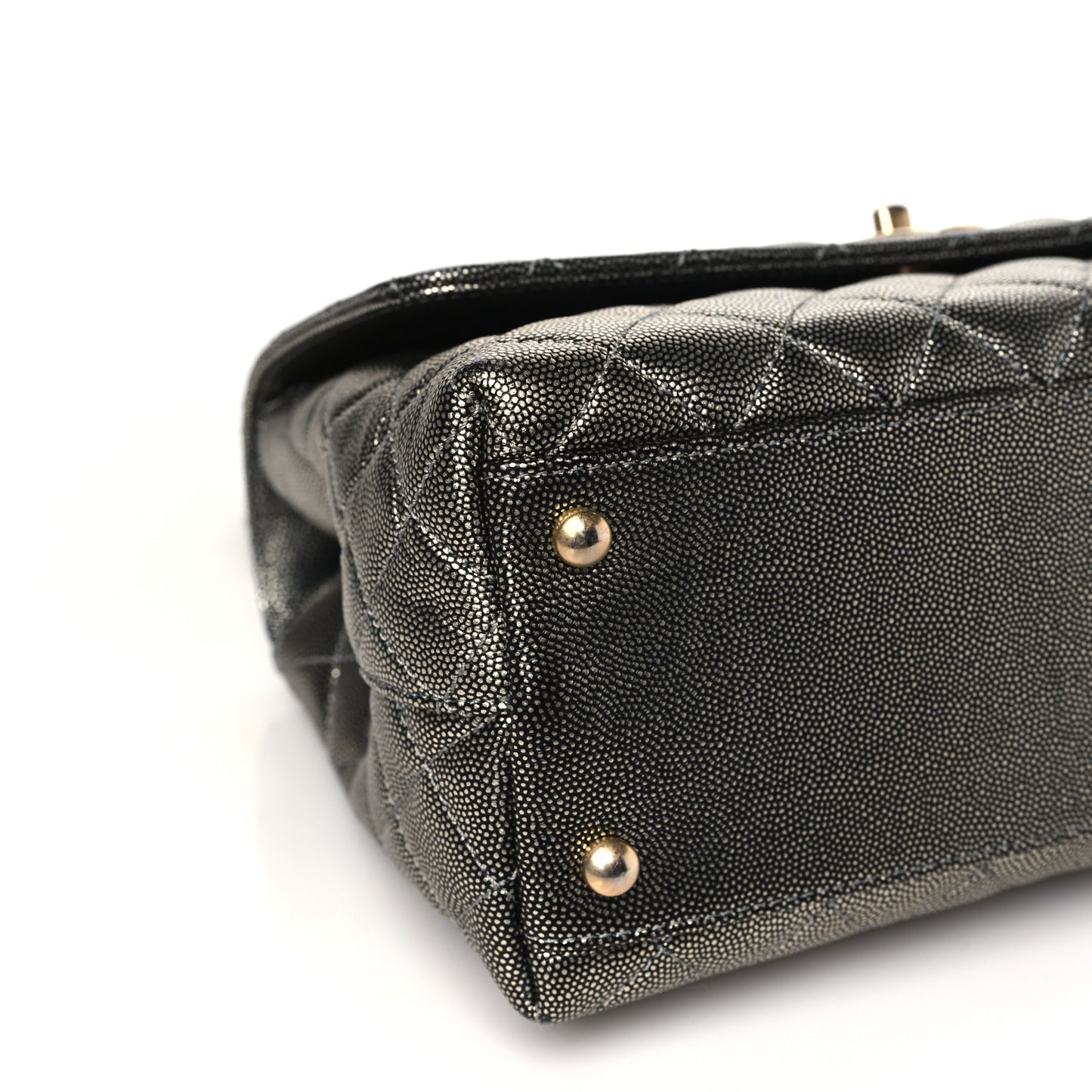 Metallic Caviar Quilted Small Coco Handle Flap Silver