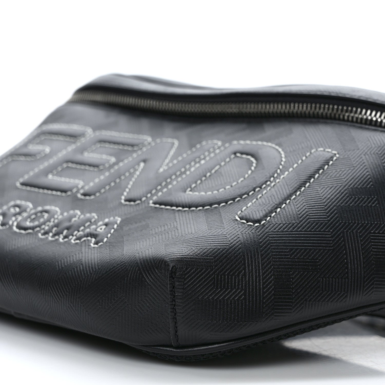 Fendi Vitello Cover FF Lines Logo Embossed Stitched Belt Bag Black 9 of 9
