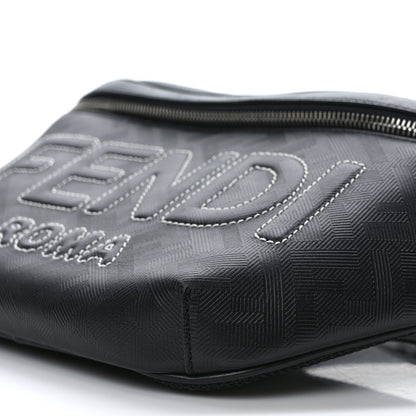 Fendi Vitello Cover FF Lines Logo Embossed Stitched Belt Bag Black 9 of 9