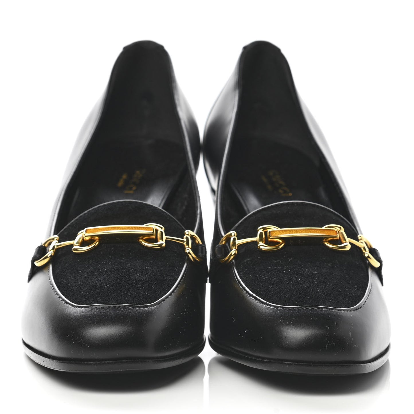 Calfskin Suede Horsebit Mid Heel Pumps 38 Black