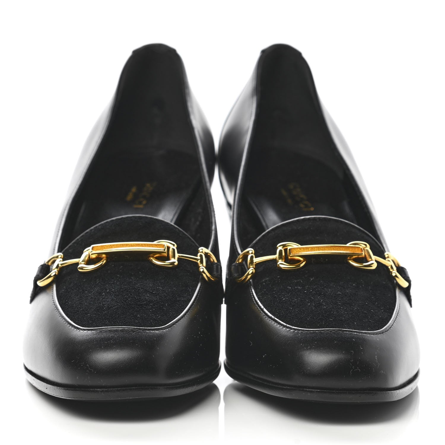 Gucci Calfskin Suede Horsebit Mid Heel Pumps 38 Black 2 of 8