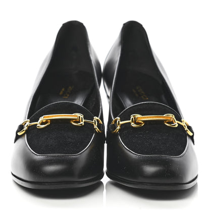 Gucci Calfskin Suede Horsebit Mid Heel Pumps 38 Black 2 of 8