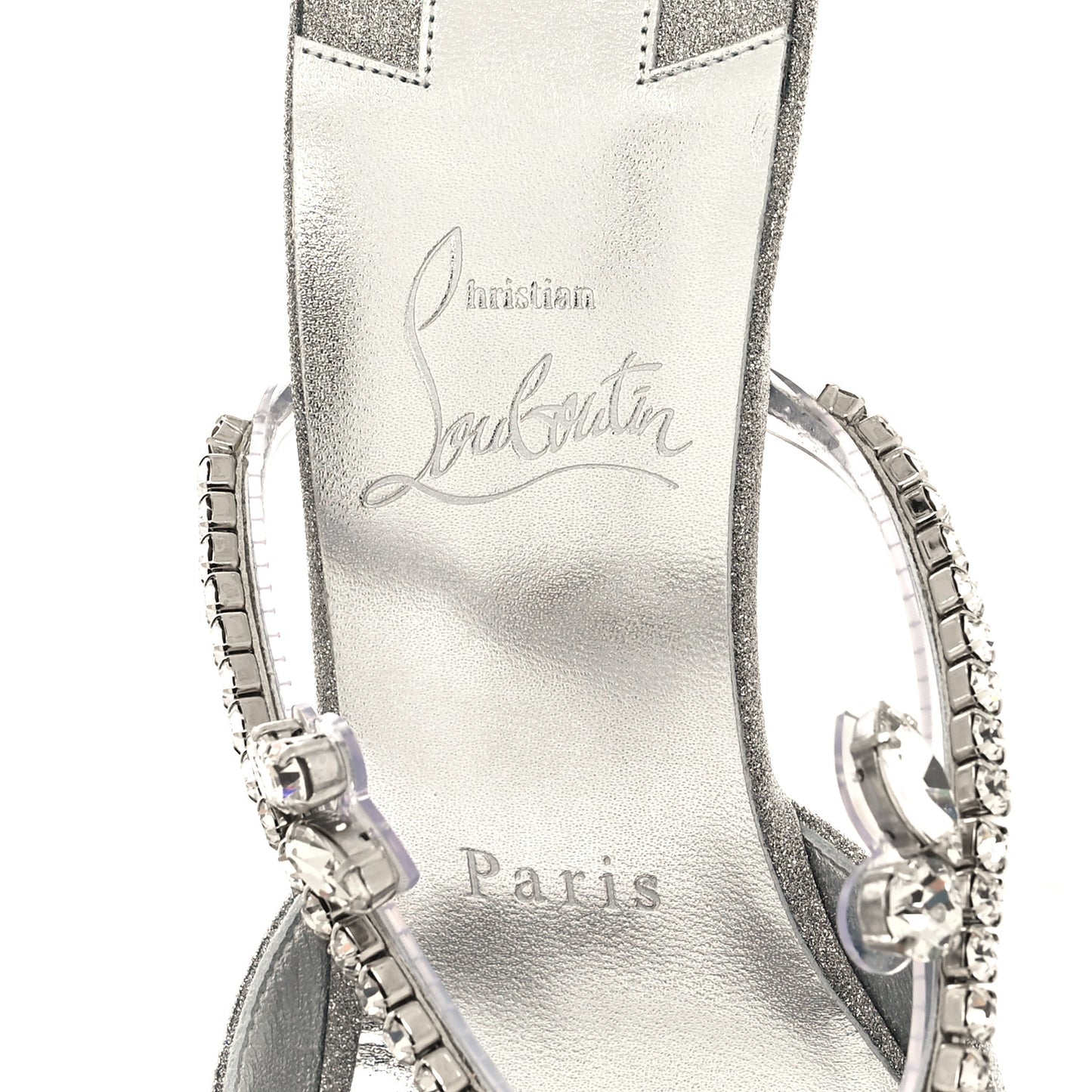 Calfskin Glitter Crystal Planet Queen 70 Mules 37 Silver