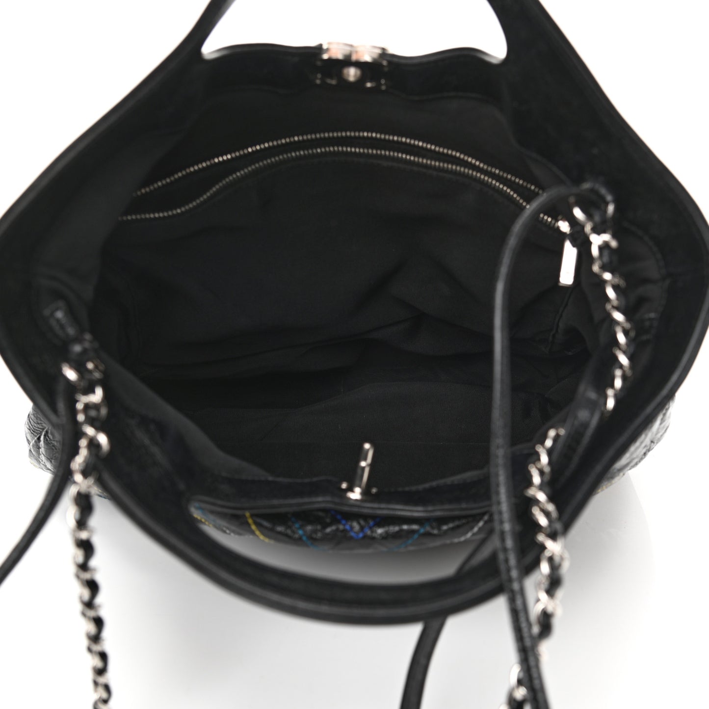 Glazed Calfskin Chevron Stitched Large 31 Shopping Bag Black