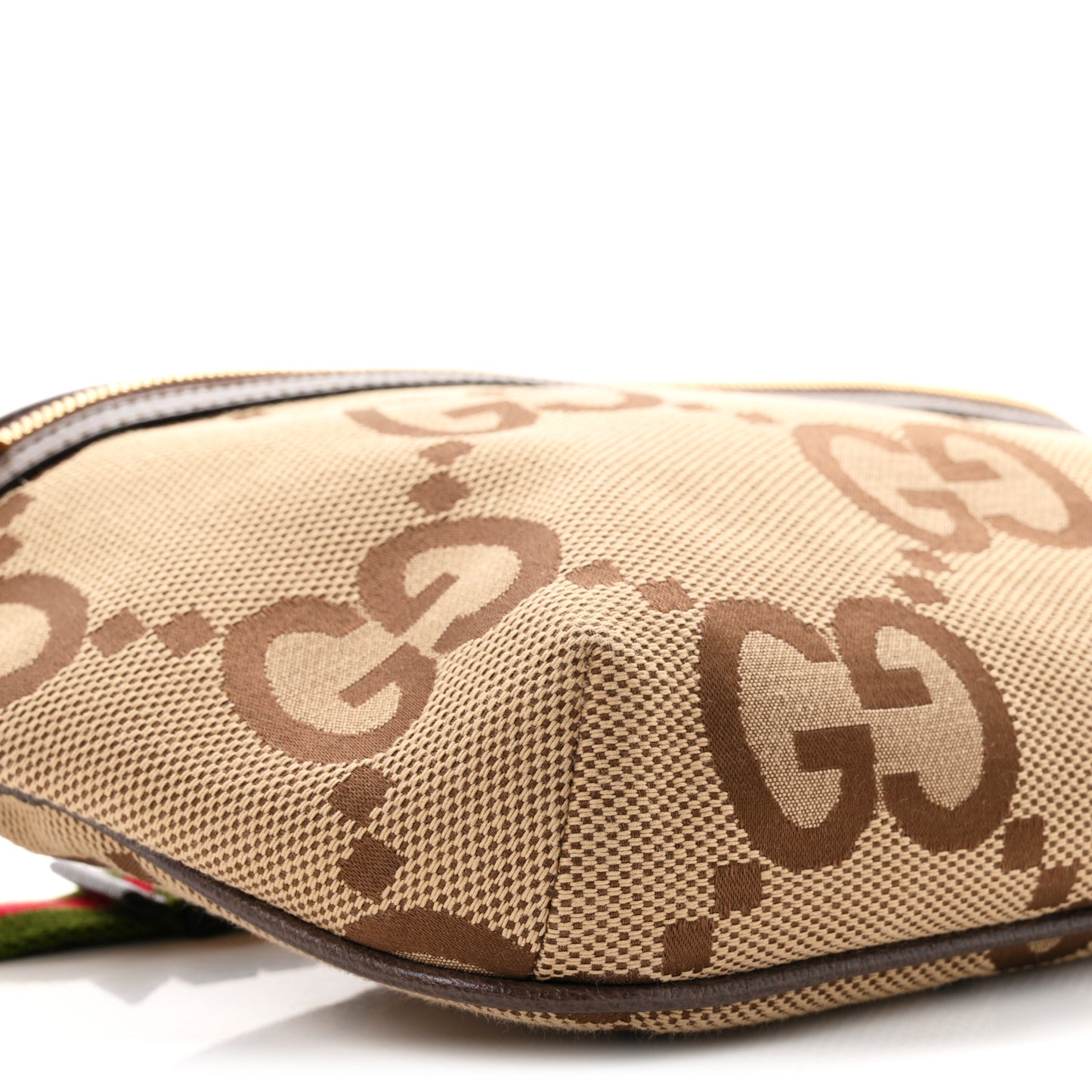Monogram Jumbo GG Textured Dollar Calfskin Web Belt Bag Camel Ebony New Acero