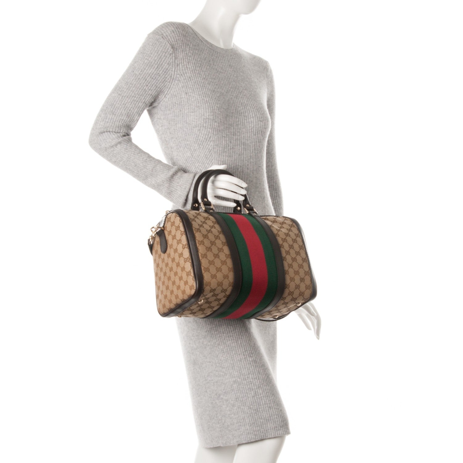 Gucci Monogram Vintage Web Medium Boston Dark Brown 2 of 8