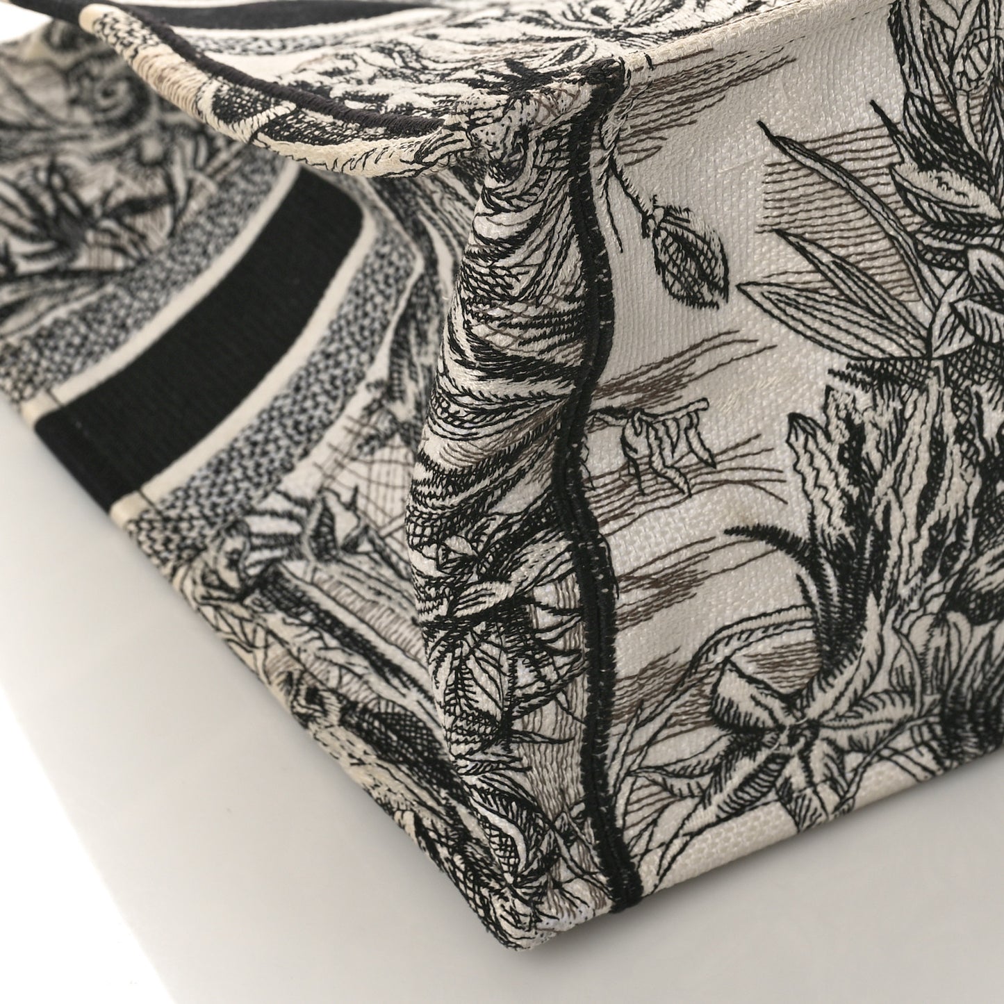 Canvas Embroidered Large Toile De Jouy Book Tote White Black