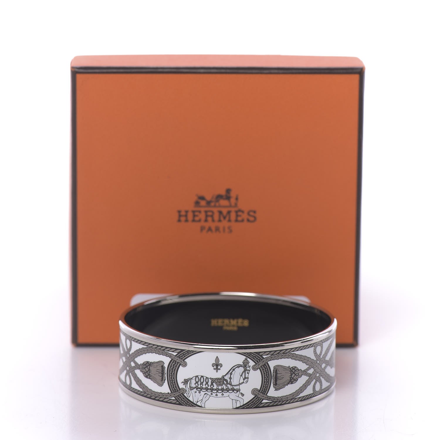 Hermes Enamel Printed Wide Grand Apparat Bracelet 62 White 6 of 6