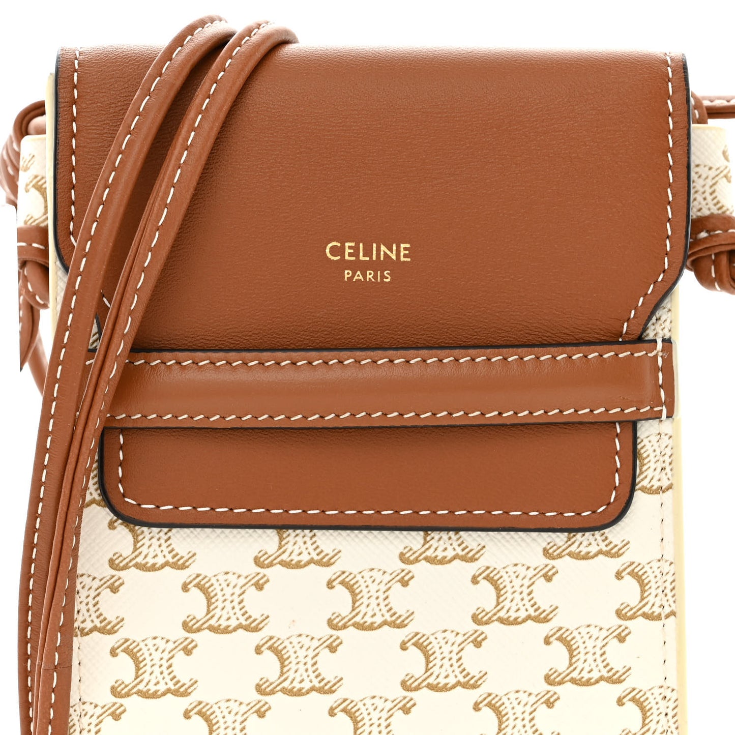 Triomphe Canvas Lambskin Phone Pouch With Flap White Tan