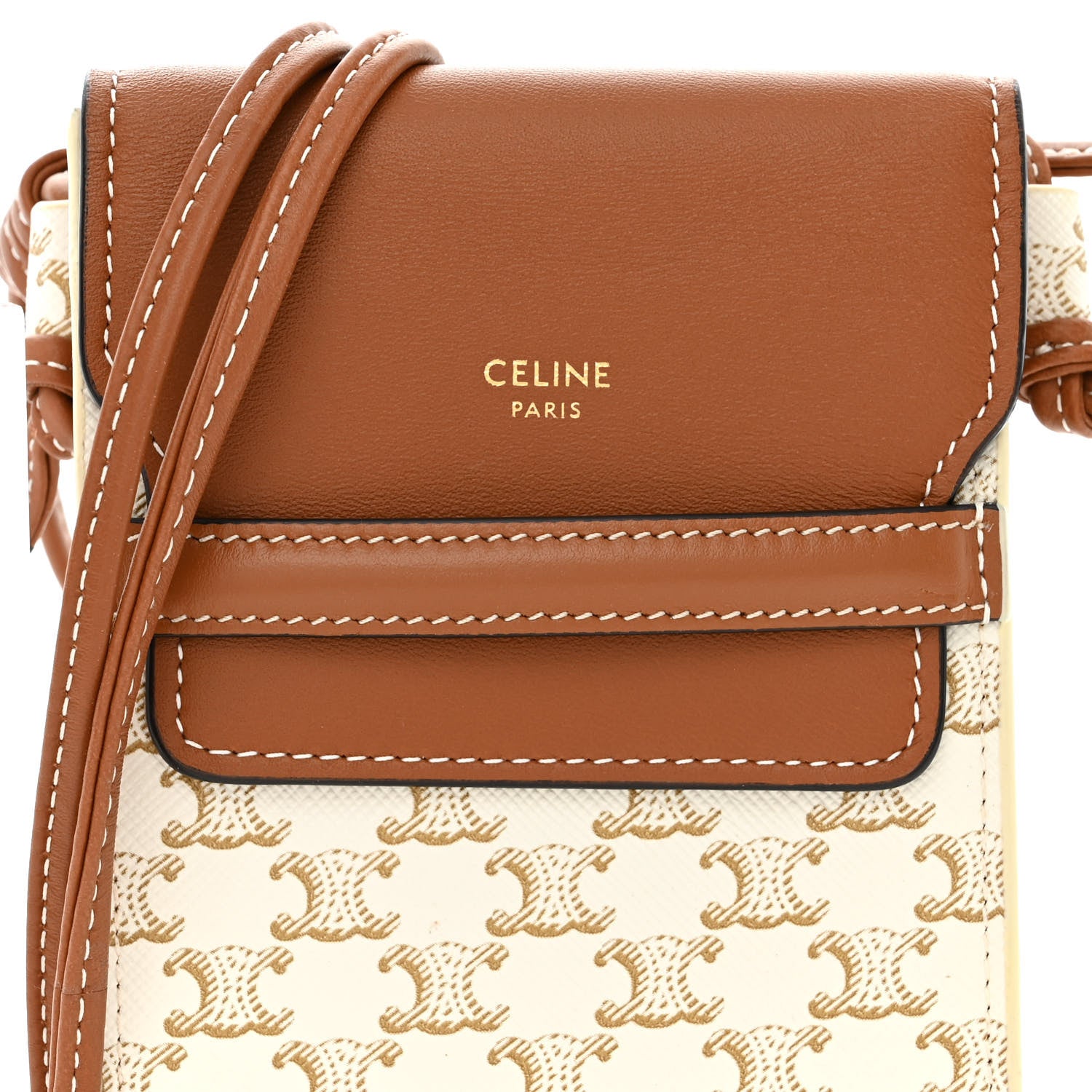 Celine Triomphe Canvas Lambskin Phone Pouch With Flap White Tan 8 of 10