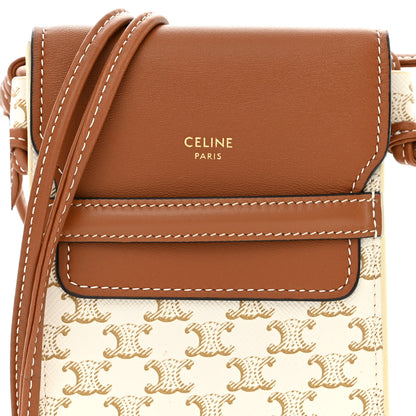 Celine Triomphe Canvas Lambskin Phone Pouch With Flap White Tan 8 of 10