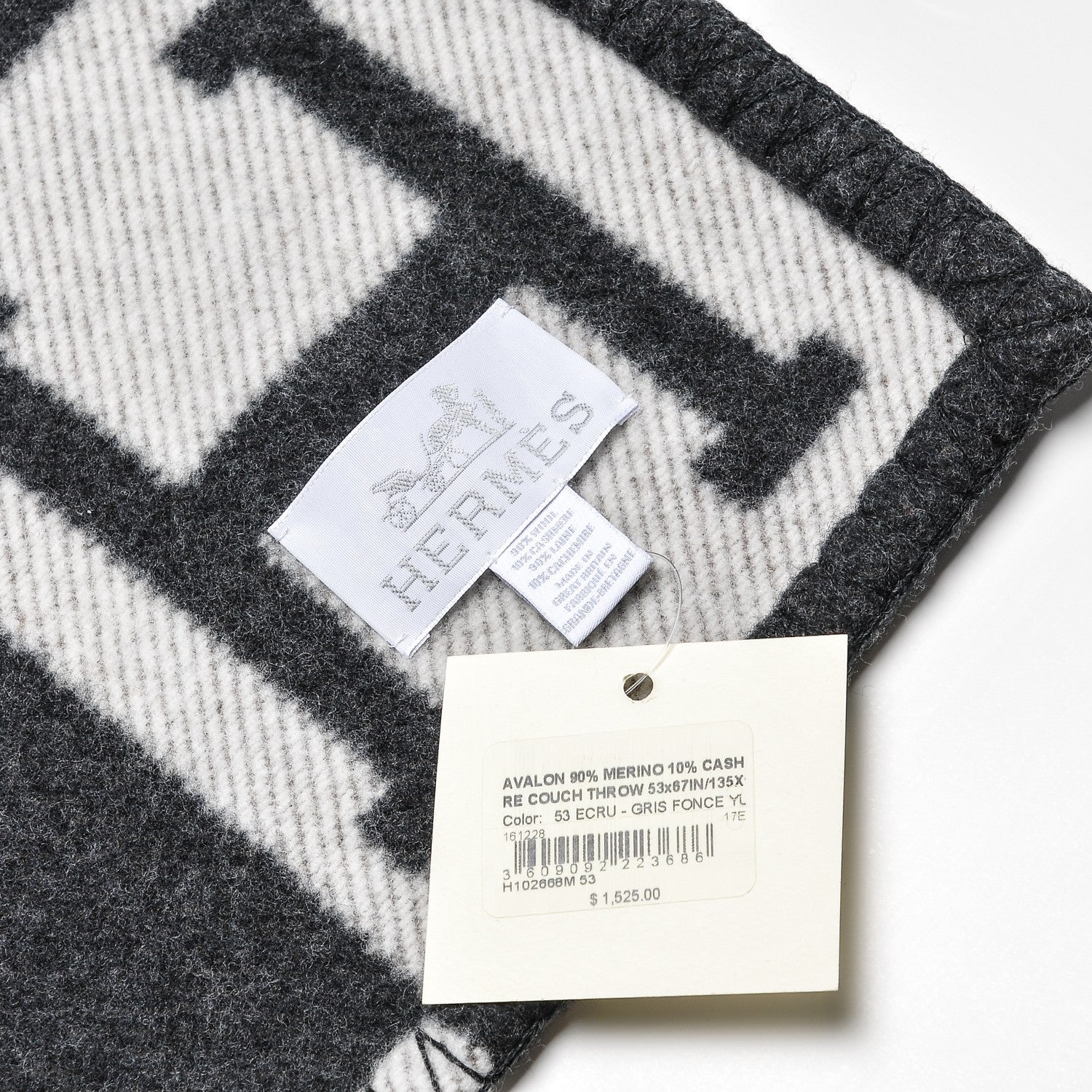 Hermes Wool Cashmere New Classic Avalon Blanket Ecru Gris Fonce 3 of 3