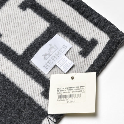 Hermes Wool Cashmere New Classic Avalon Blanket Ecru Gris Fonce 3 of 3