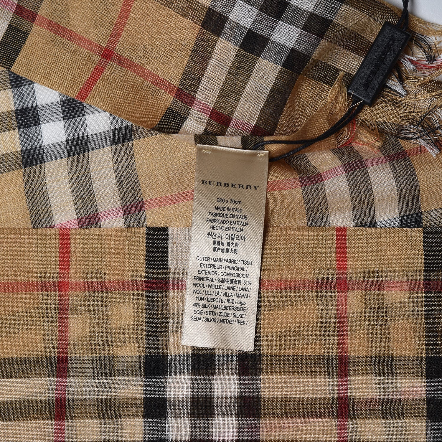 Burberry Wool Silk Gauze Vintage Check Scarf Antique Yellow 4 of 5