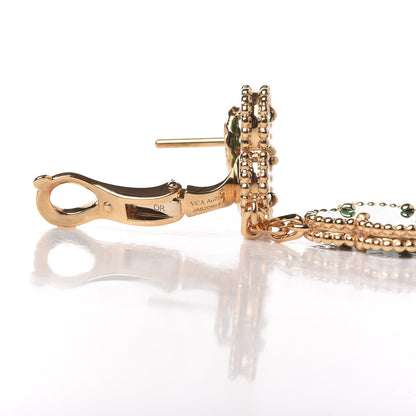 Van Cleef & Arpels 18K Yellow Gold Malachite 3 Motifs Magic Alhambra Earrings 4 of 5