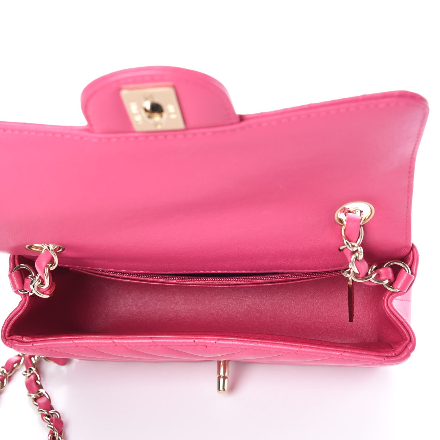 Lambskin Chevron Quilted Mini Rectangular Flap Fuchsia