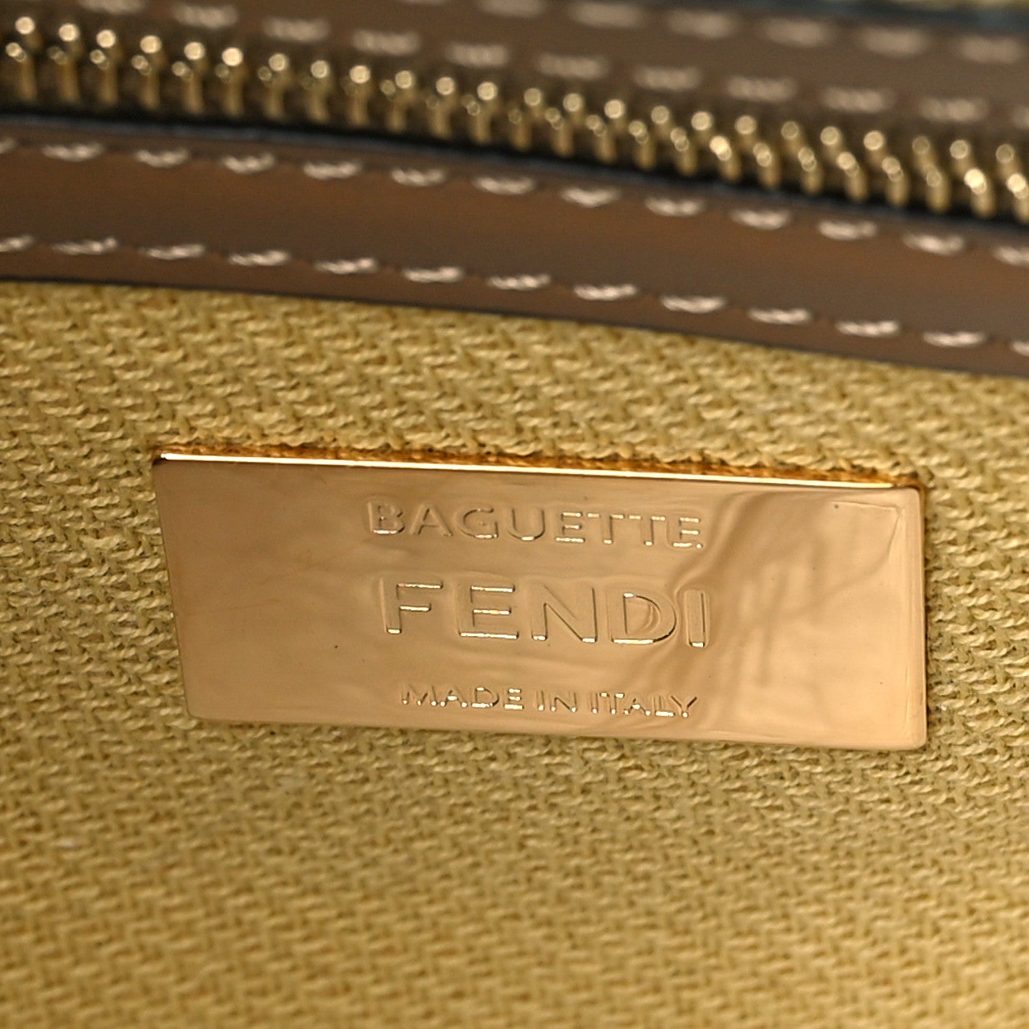 Fendi Raffia Vitello King Lucido FF Embroidered Baguette Grano Sand 5 of 7