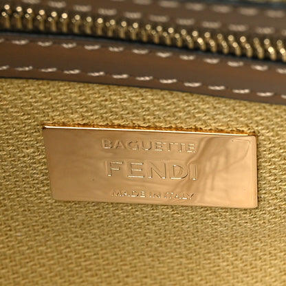 Fendi Raffia Vitello King Lucido FF Embroidered Baguette Grano Sand 5 of 7