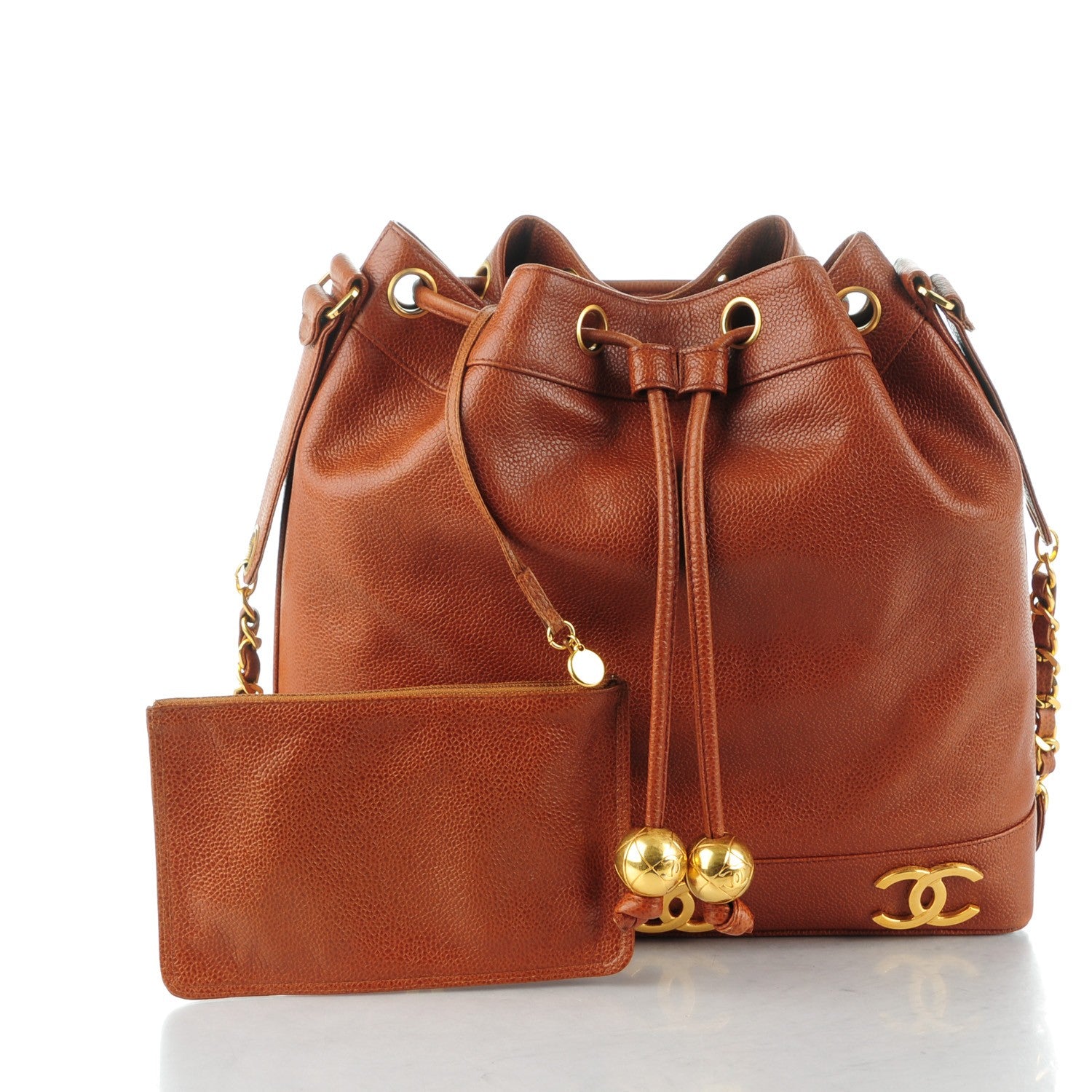 Chanel Caviar CC Drawstring Shoulder Bag Light Brown 5 of 10