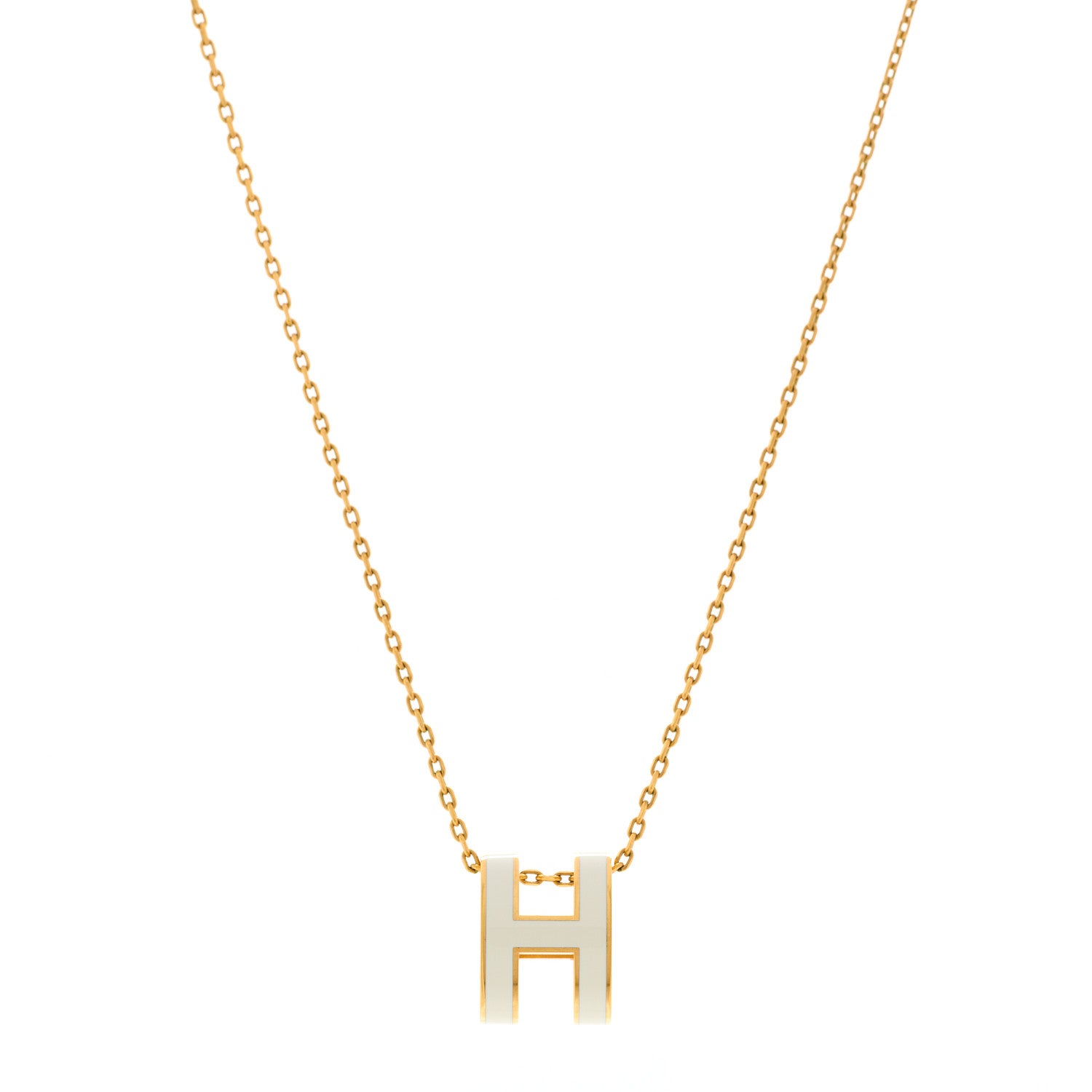 Hermes Lacquered Gold Pop H Pendant Necklace White 1 of 6
