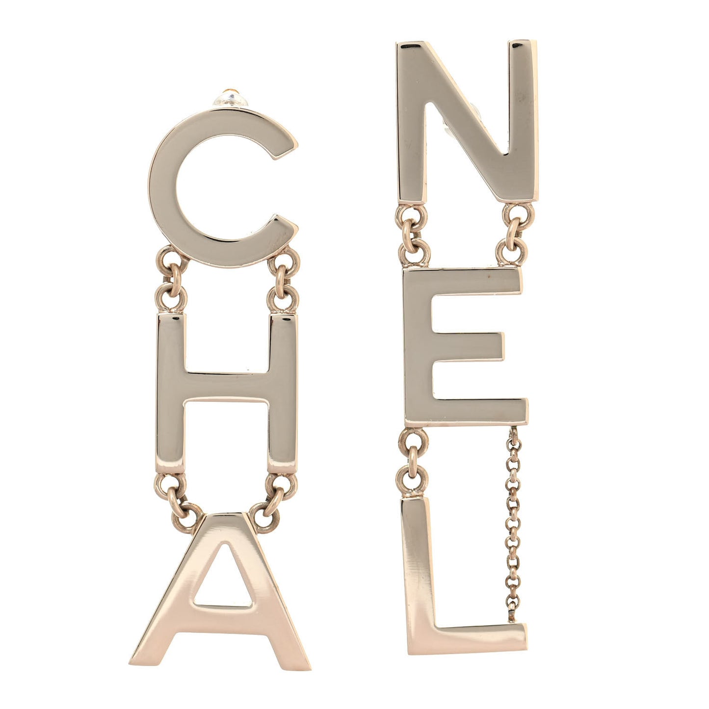 Metal Cha-Nel Logo Drop Earrings Gold