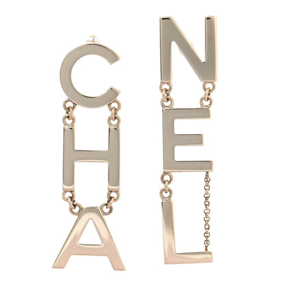 Chanel Metal Cha-Nel Logo Drop Earrings Gold 1 of 5