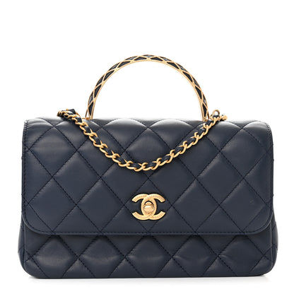 Chanel Lambskin Metal Quilted Twist Top Handle Flap With Chain Blue 1 of 10