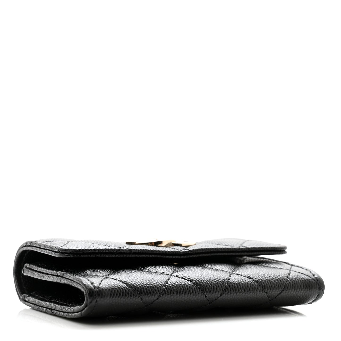 Caviar Quilted Crystal CC Flap Card Holder Black