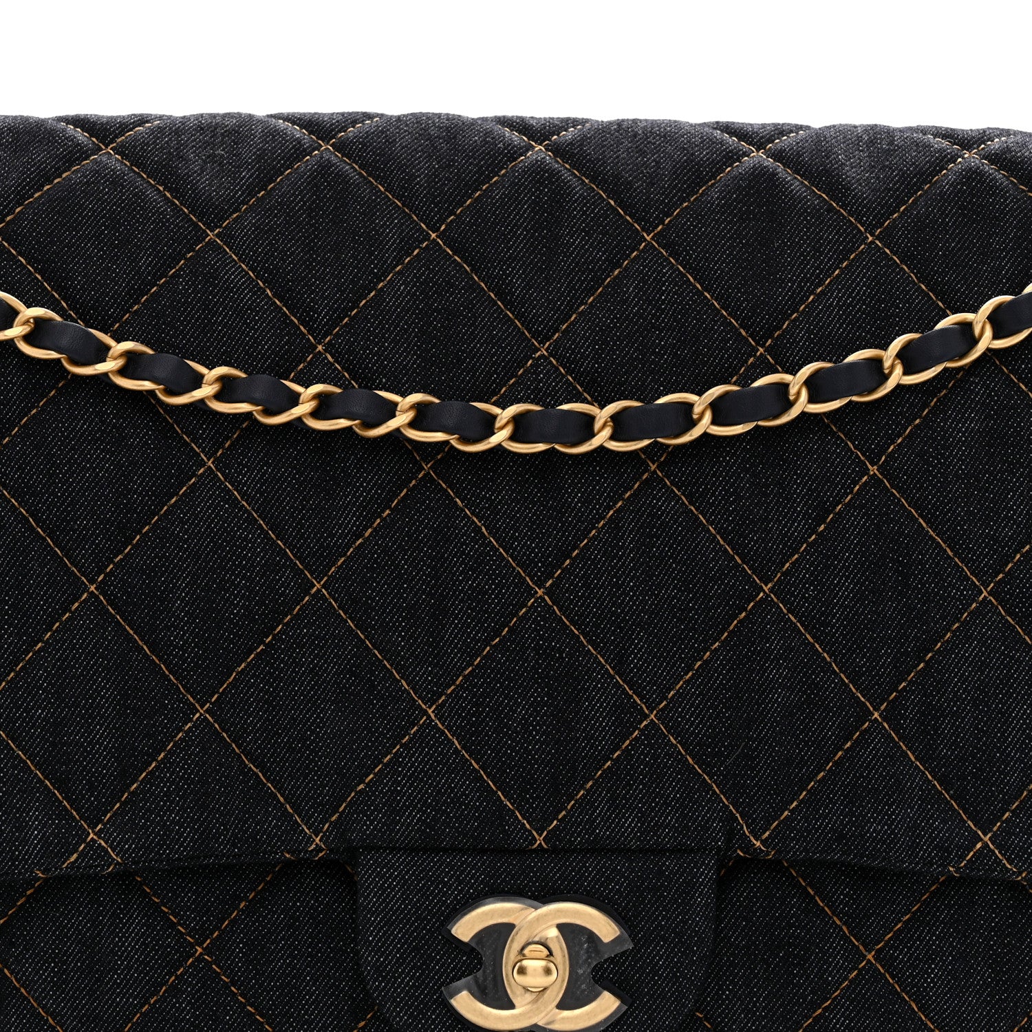 Chanel Denim Quilted XXL Travel Flap Bag Dark Blue Orange 8 of 10