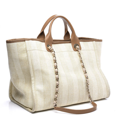 Chanel Straw Raffia Calfskin Striped Medium Deauville Tote Beige 2 of 10