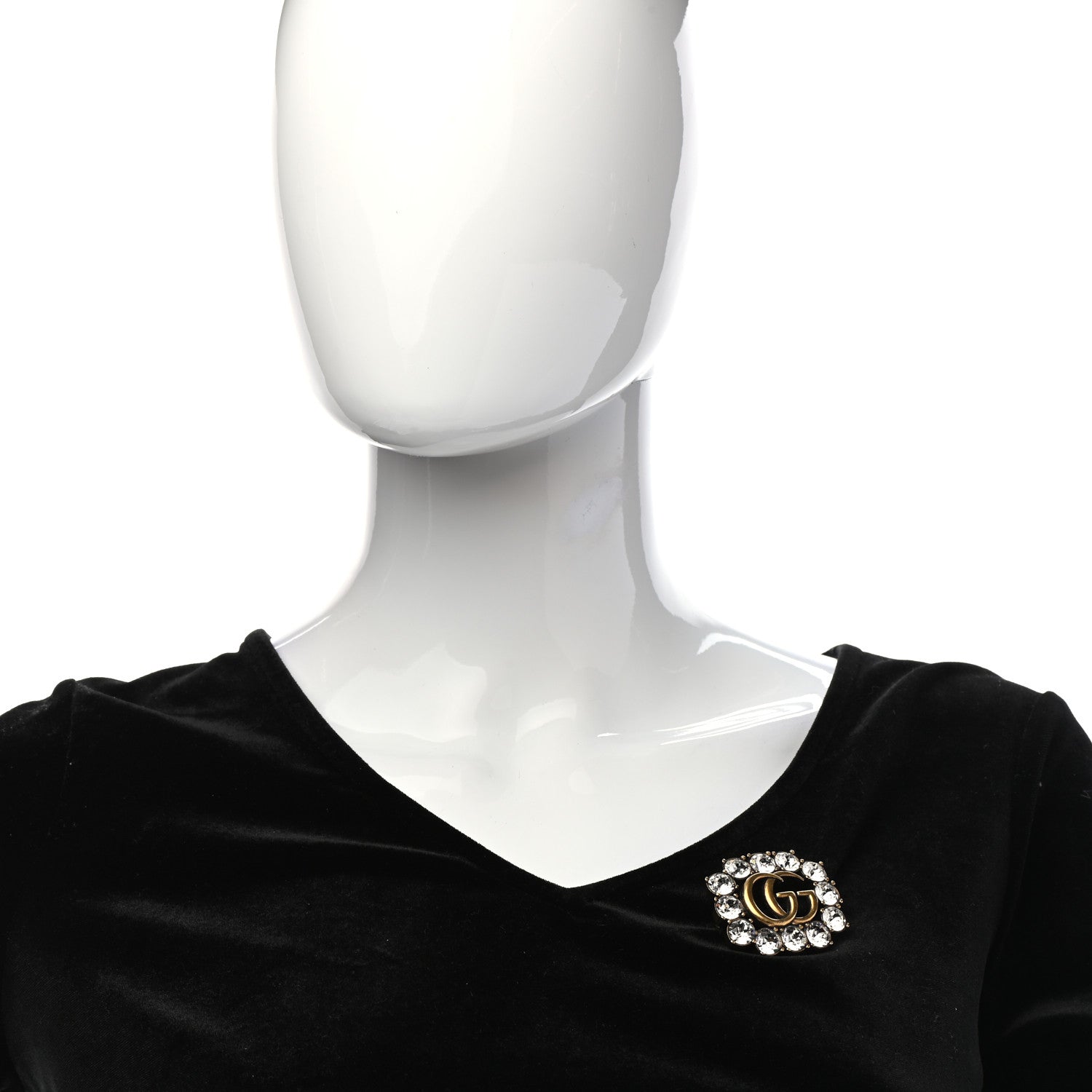 Gucci Metal Crystal Double G Brooch Aged Gold 2 of 4