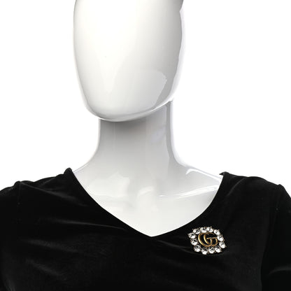 Gucci Metal Crystal Double G Brooch Aged Gold 2 of 4