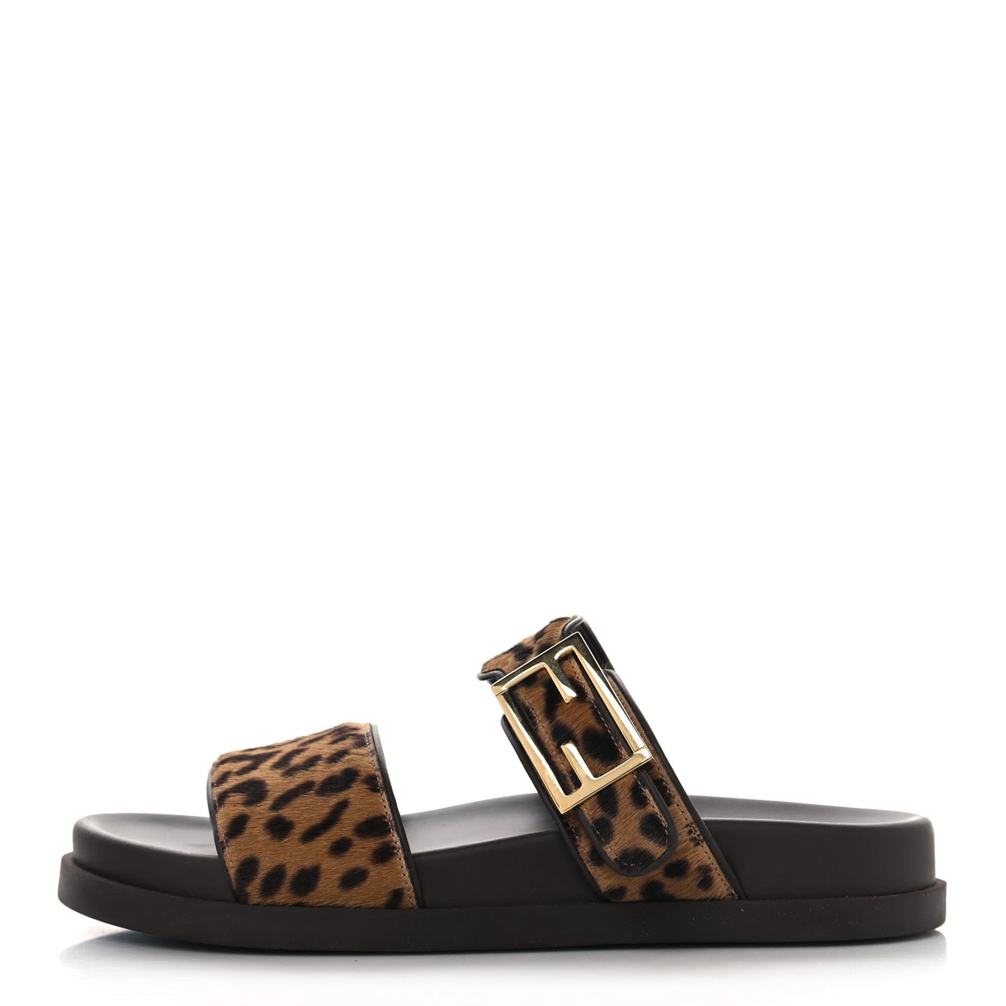 Calf Hair Leopard FF Fendi Feel Sandals 36.5 Brown
