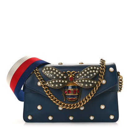 Gucci Nappa Pearl Studded Mini Queen Margaret Broadway Shoulder Bag Blue Agata 1 of 11