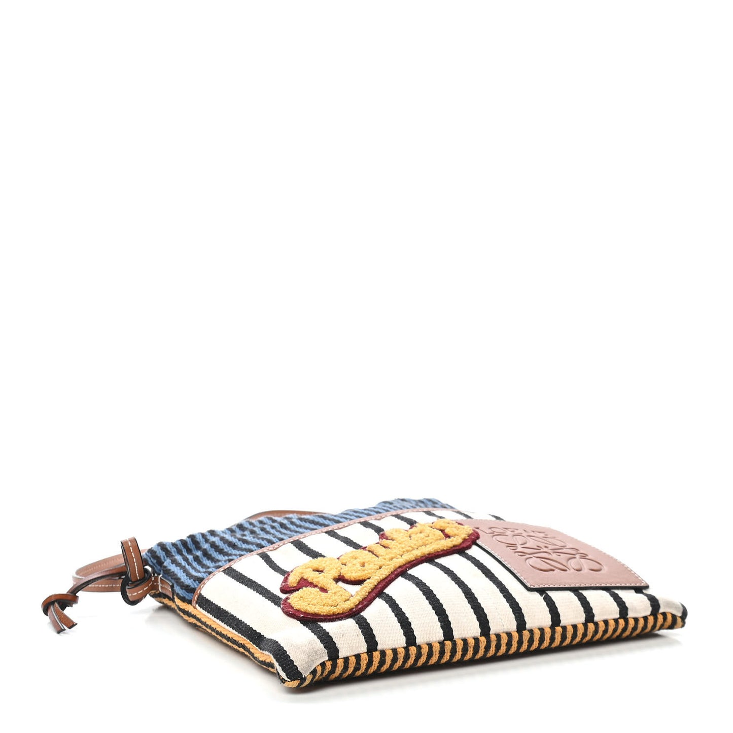 Canvas Calfskin Print Paulas Ibiza Stripes Cushion Crossbody Tan Multicolor