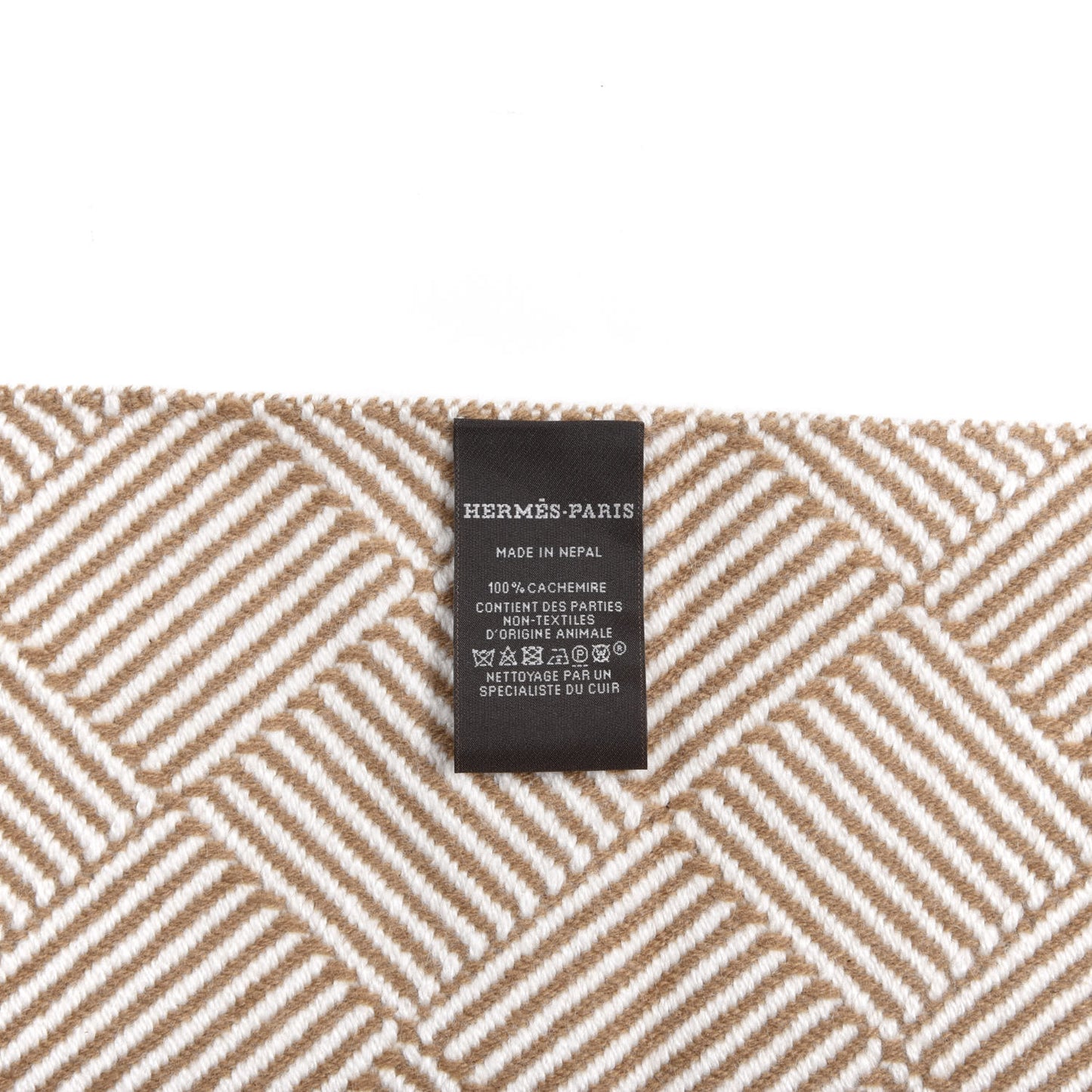 Cashmere Tile Weave Muffler Camel Ecru