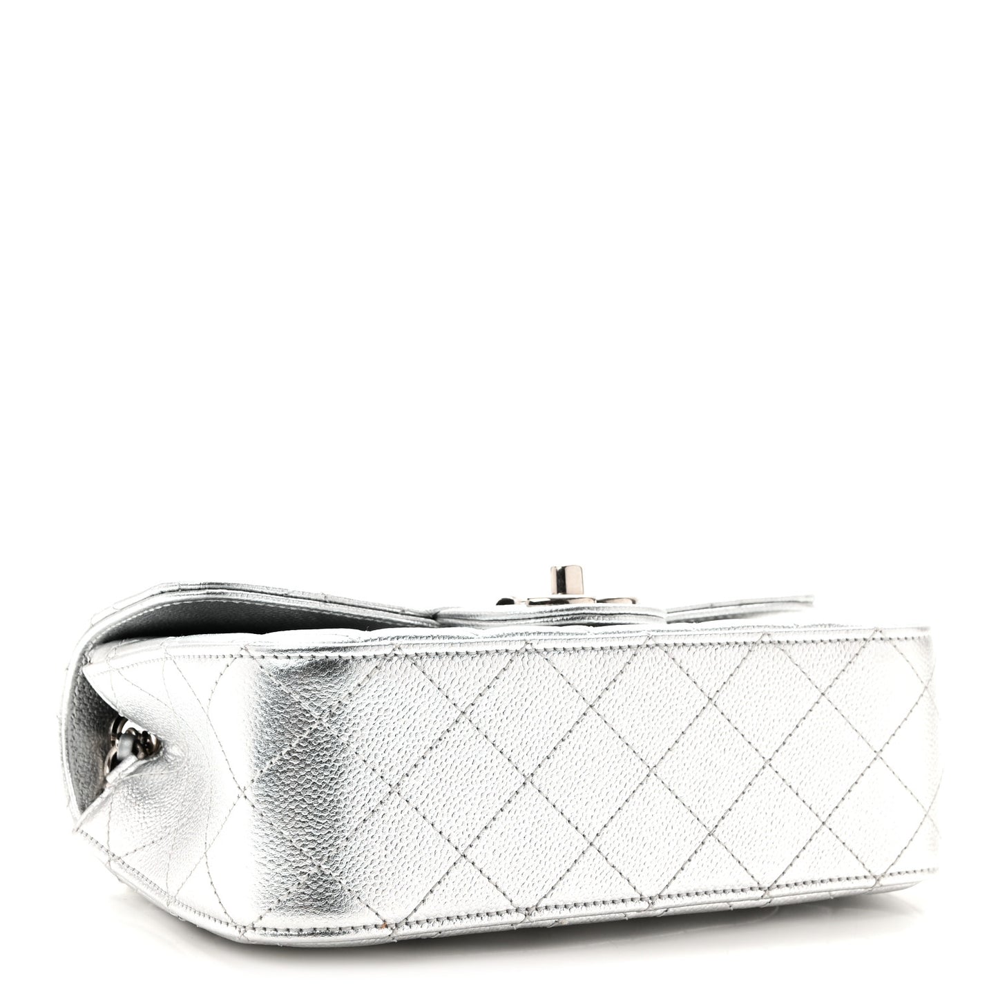 Metallic Caviar Quilted Mini Rectangular CC Slide Flap Silver