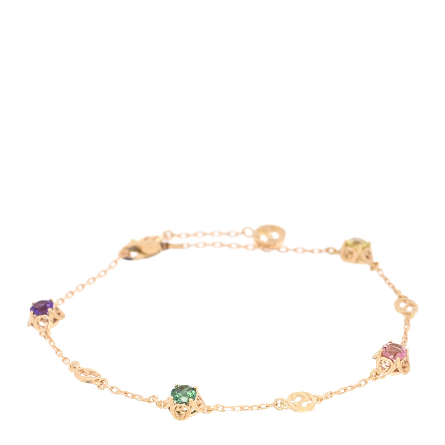18K Yellow Gold Tourmaline Amethyst Beryl Interlocking G Chain Bracelet